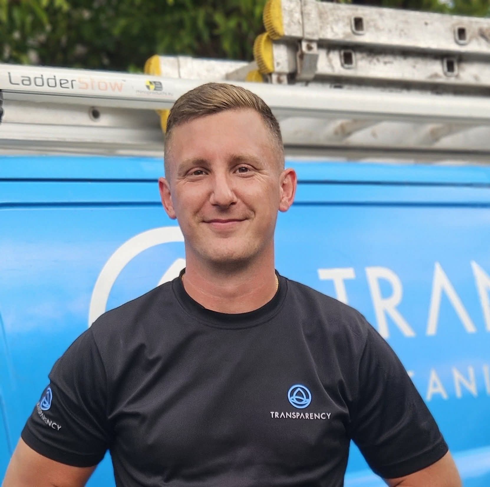 Jonny, founder of Transparency Cleaning Services, in his fire service uniform