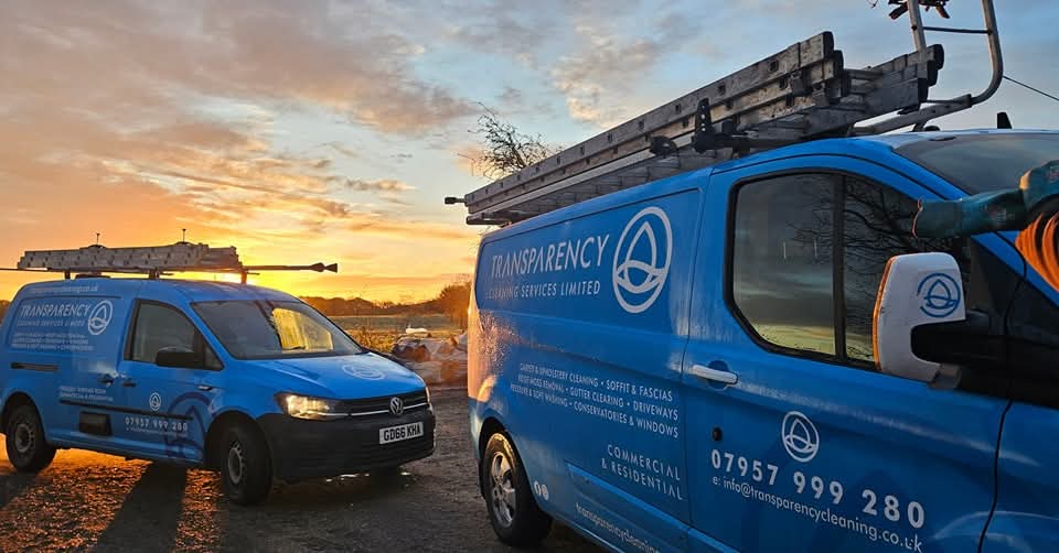 Transparency Cleaning vans at sunrise, ready for the day